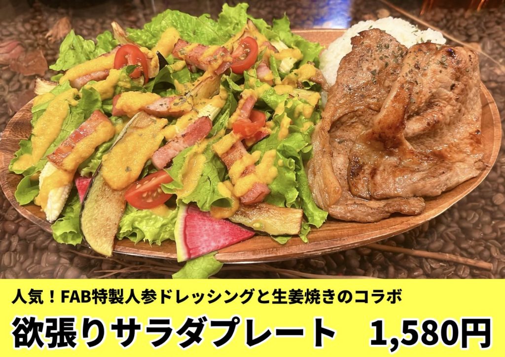 選べる欲張りサラダプレート
（生姜焼きか煮込ハンバーグ）